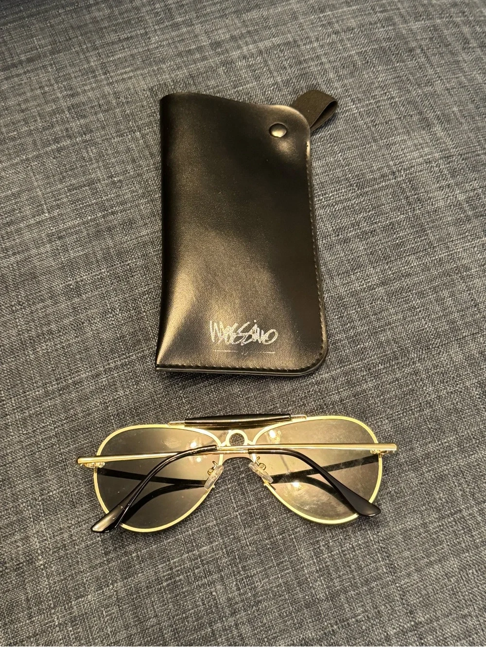 Vintage 90’s Mossimo Gold Aviator Sunglasses Black Sweat Bar Brow Bar Case